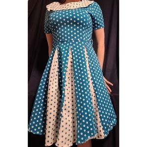 Cute 50's style blue and white polka dot dress